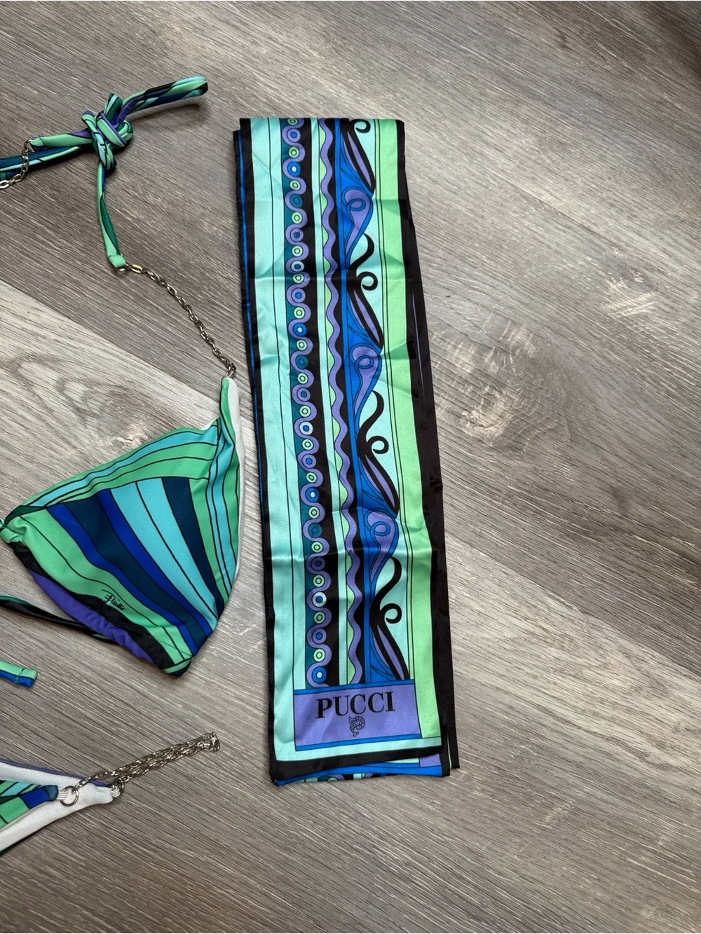 Emilio Pucci Blue & Green Patterned Bikini Set